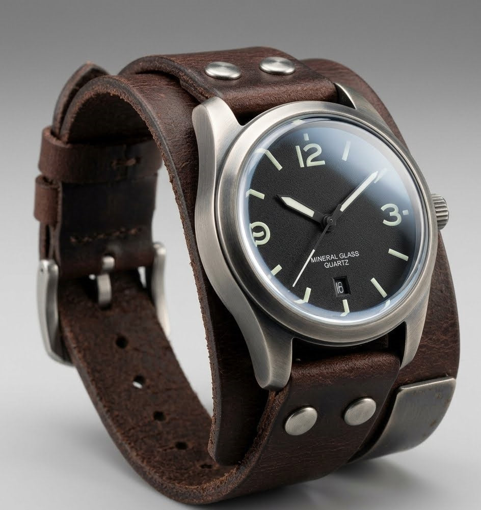 Leather Wrap Watch With Mineral Glass